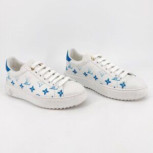 Louis Vuitton Time Out White Blue LV Monogram Sneakers Size 37 US 7 Women's